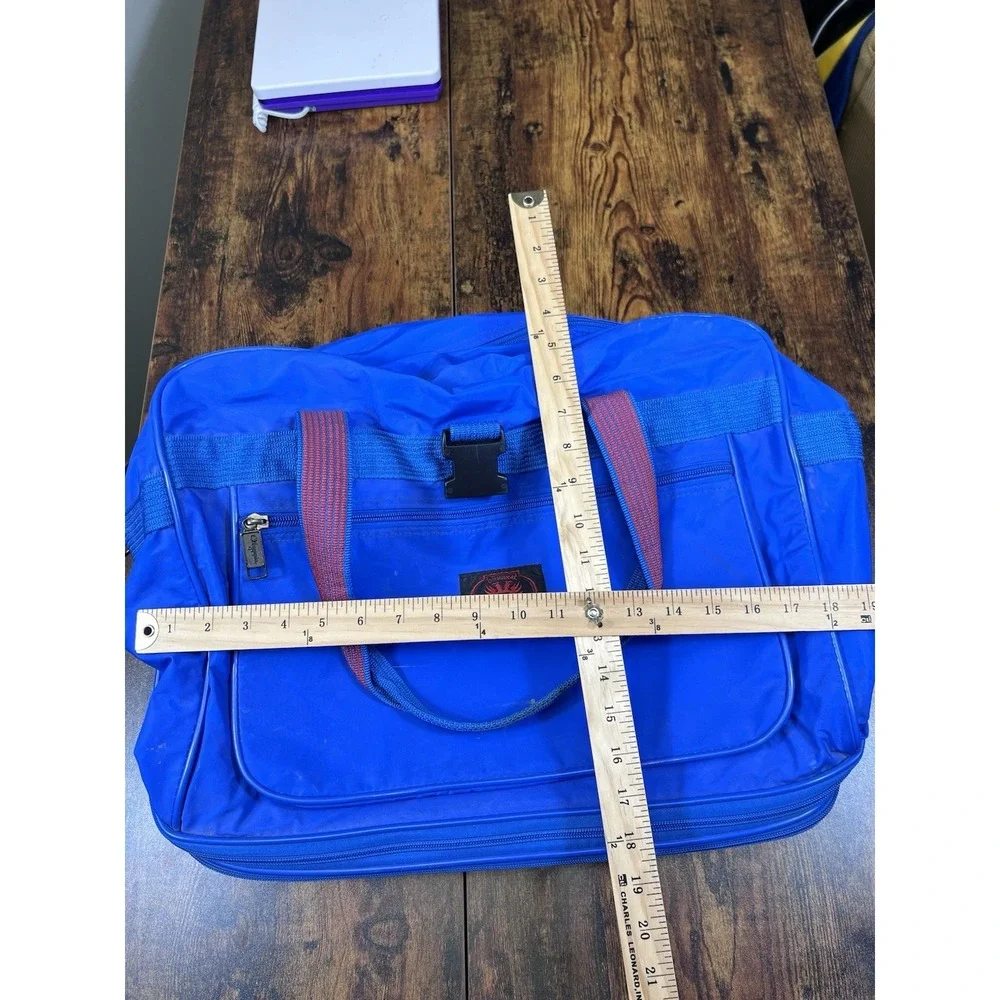 Vintage Olympia Traveler's Friend Blue Vinyl Travel Rolling Bag Expandable 90's